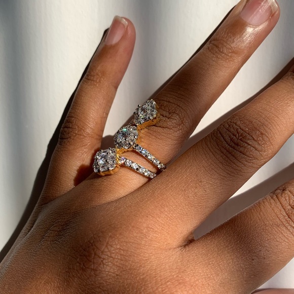 14k Gold CZ Bar Statement Ring - Picture 2 of 7